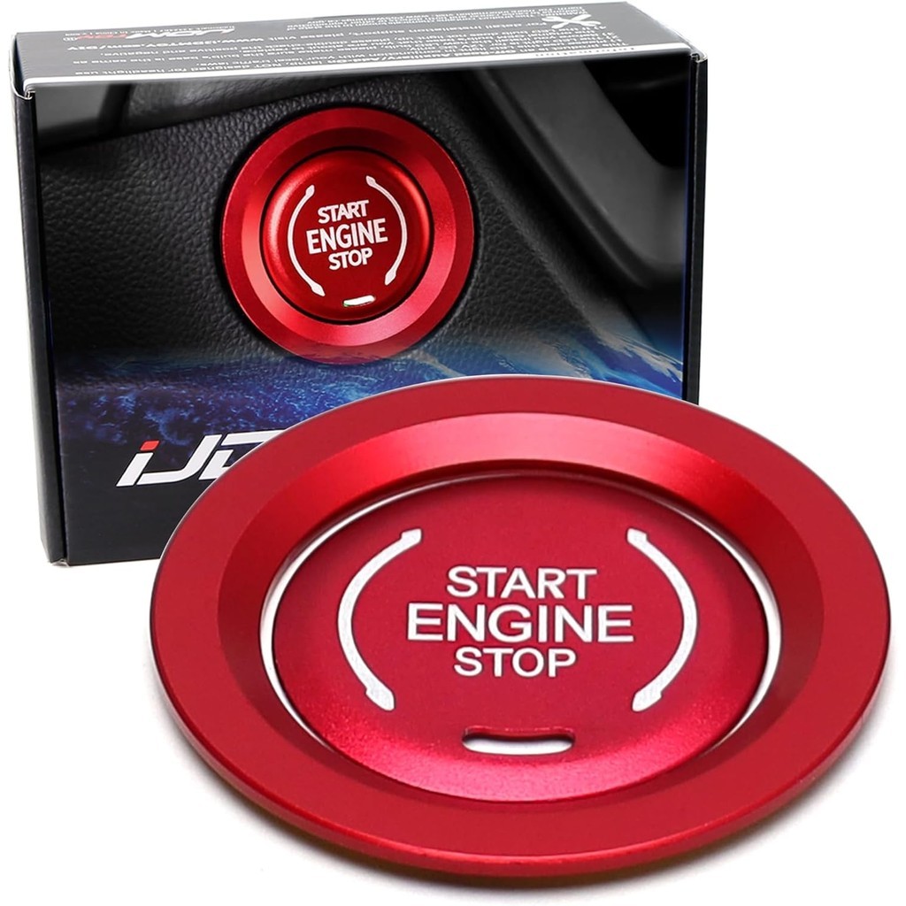 IJDMTOY Sports Red Engine Start / Stop Push Start Nút trang trí & Viền vòng xung quanh, Tương thích 