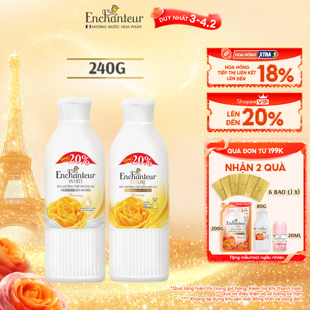 Sữa dưỡng thể Enchanteur Trắng da / Hương nước hoa Charming 240g