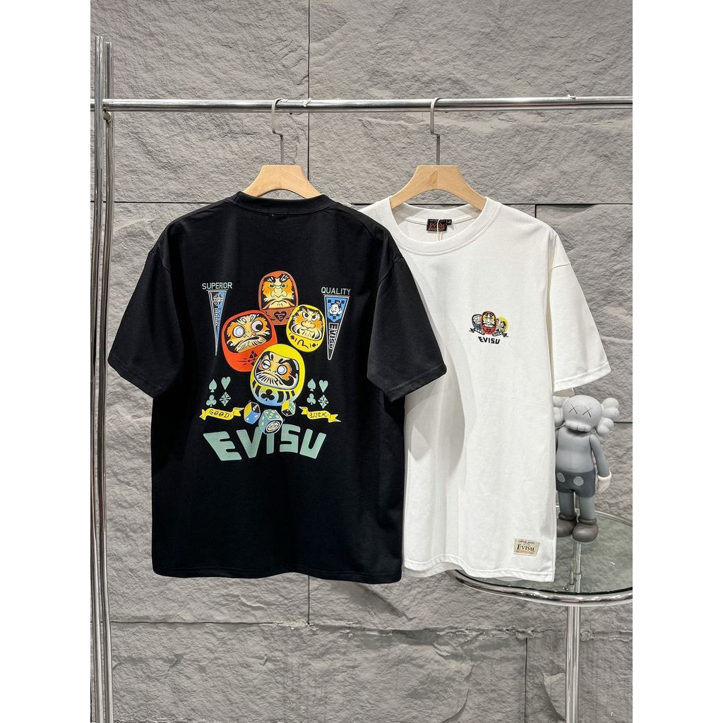 EVISU Áo hoodie cổ tròn nam nữ, thiết kế slim-fit, tay raglan, màu sắc tương phản, size lớn đến 6XL