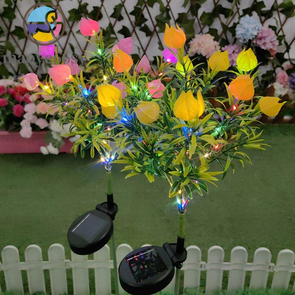 MAOYE66SY Đèn hoa nhân tạo năng lượng mặt trời, Hoa Gardenia 42LED Đèn sân vườn năng lượng mặt trời,