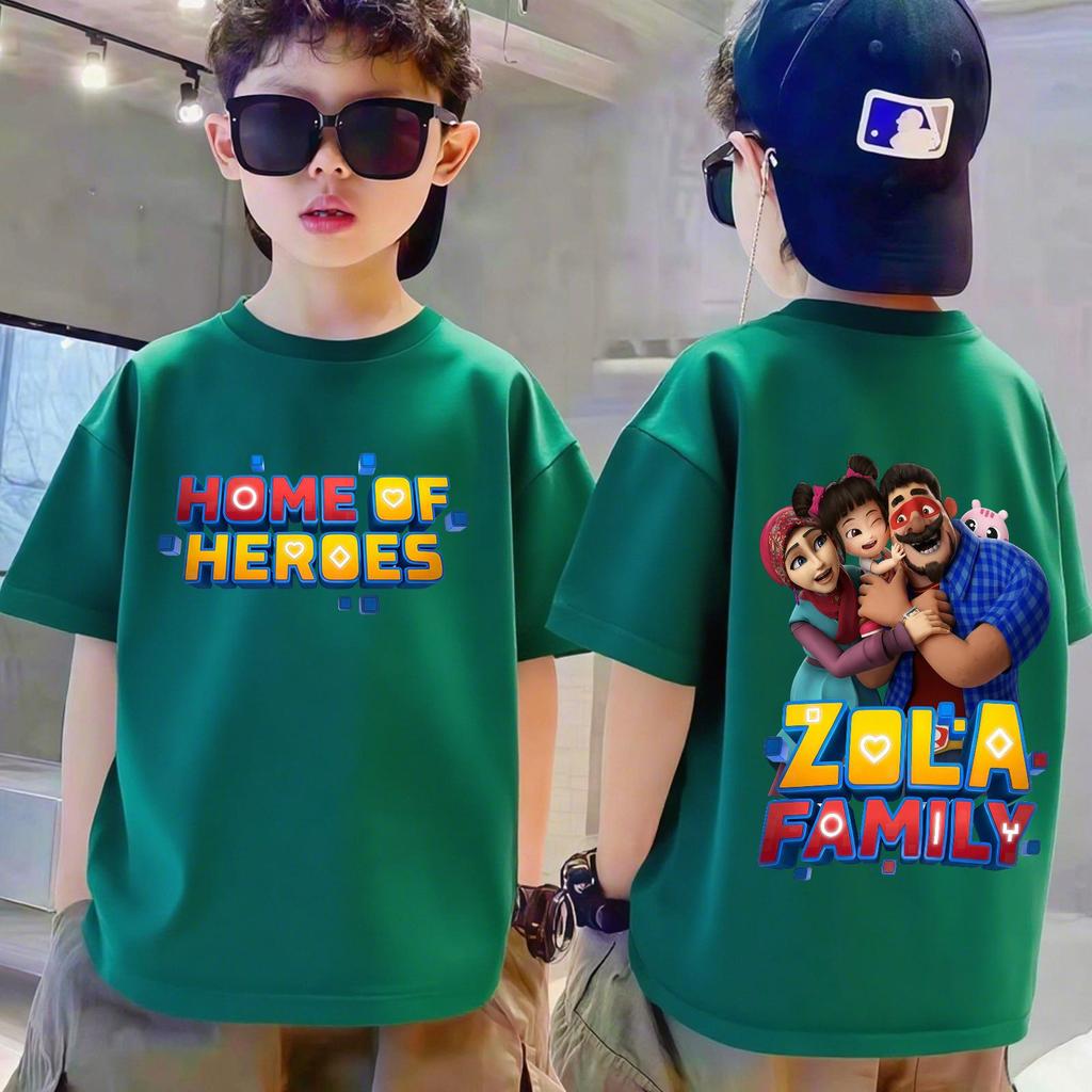 Size 4 seasons, in parents' cartoon shirt, short neck, for 3-14 years old, mixed gender