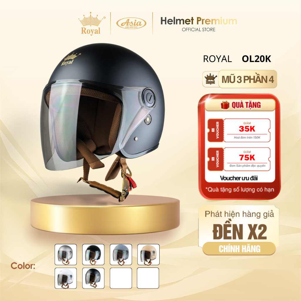 [ĐỘC QUYỀN] Mũ Bảo Hiểm 3/4 Royal OL20K Có Kính Chính Hãng Cho Nam Nữ Bán Chạy, Nón Thời Trang