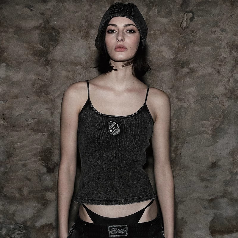 DFQV badblood Hot Girl Washed Denim Embroidered Camisole Vintage High Street Clothing