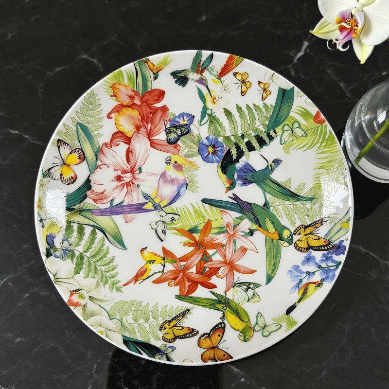 European-Style Flower and Bird New Bone China 8-Inch Plate Dish Good-looking Household Ceramic Weste