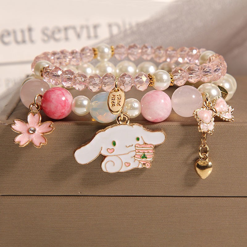 Crystal Pearl Bracelet Korean Version Cute Cartoon Cinnamoroll Beaded Bracelet Student Friendship Gi