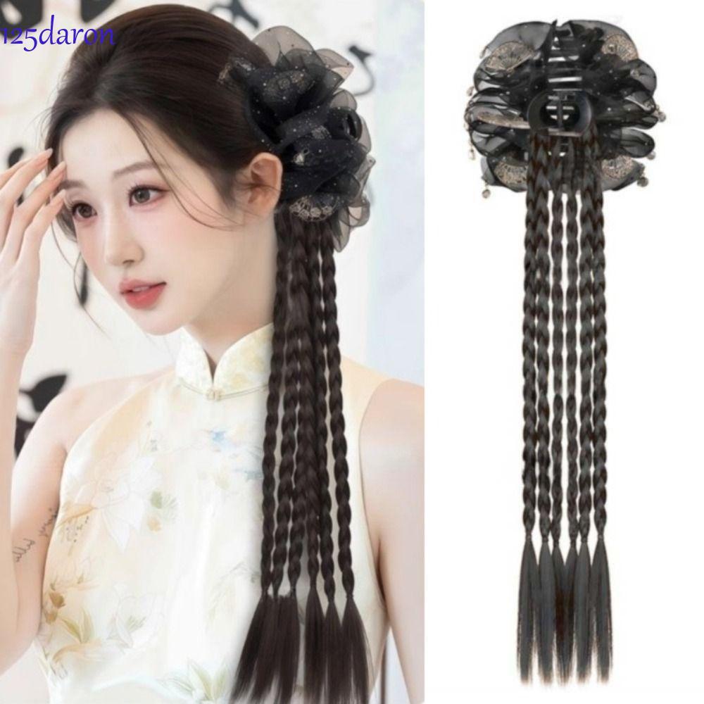 DARON1 Tóc Giả Xoăn Braids cho Duôi Ngựa - Kẹp Tóc Giả Tự Nhiên