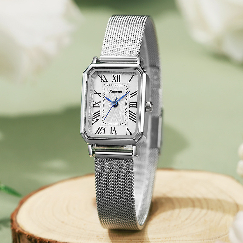 Đồng hồ nữ vuông cổ điển Lưới thép cao cấp dành cho nữ có khả năng cao Đồng hồ nữ sinh viên phong cách trung cổ 3.10 B