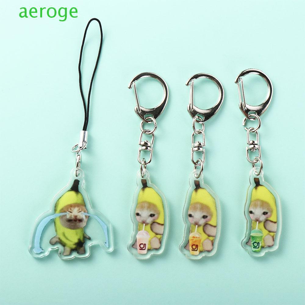 AEROGEM Happy Banana Cat Móc khóa, Ba lô Banana Cat Charm Banana Cat Dây chuyền điện thoại di động, 