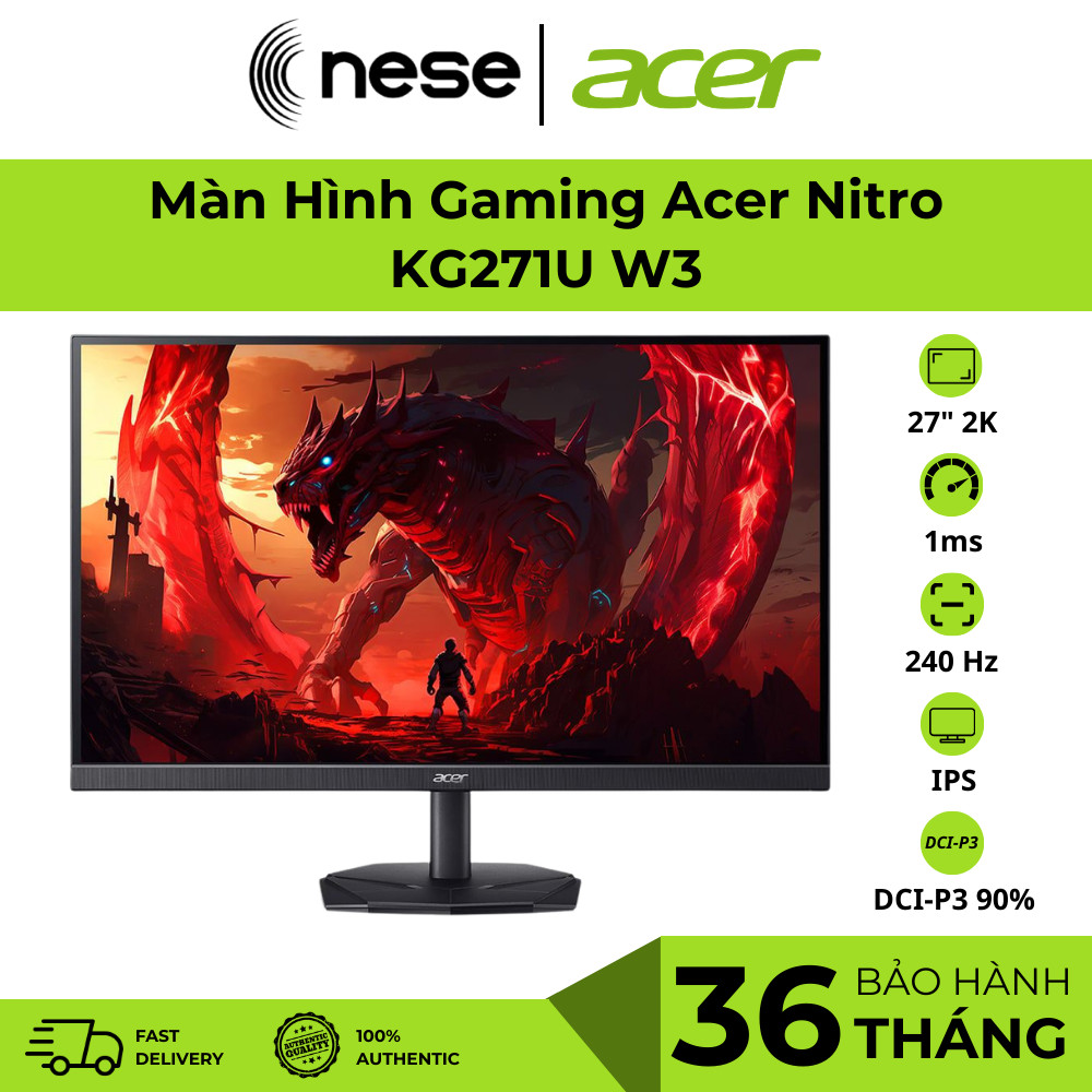 Màn hình Acer Nitro KG271U W3 27” 2K IPS 240Hz 0.5ms FreeSync Premium HDR10 Gaming Monitor DP HDMI B