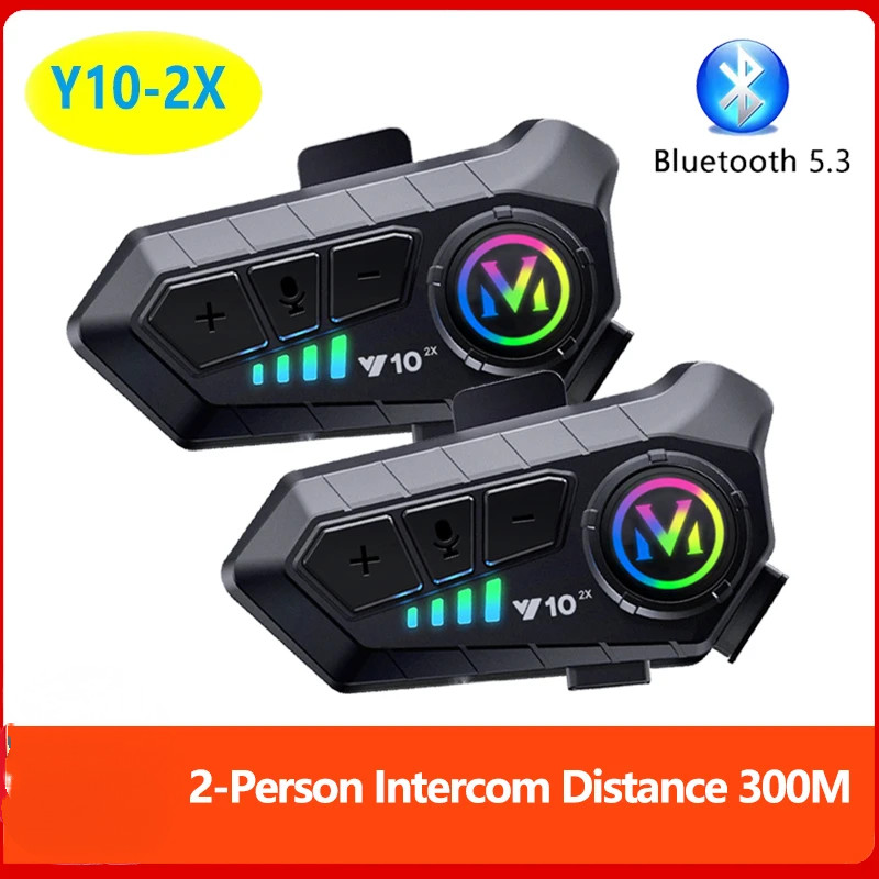 Mũ bảo hiểm Intercom Wireless Bluetooth Y10 2X Moto Walkie Talkie Tai nghe 300M