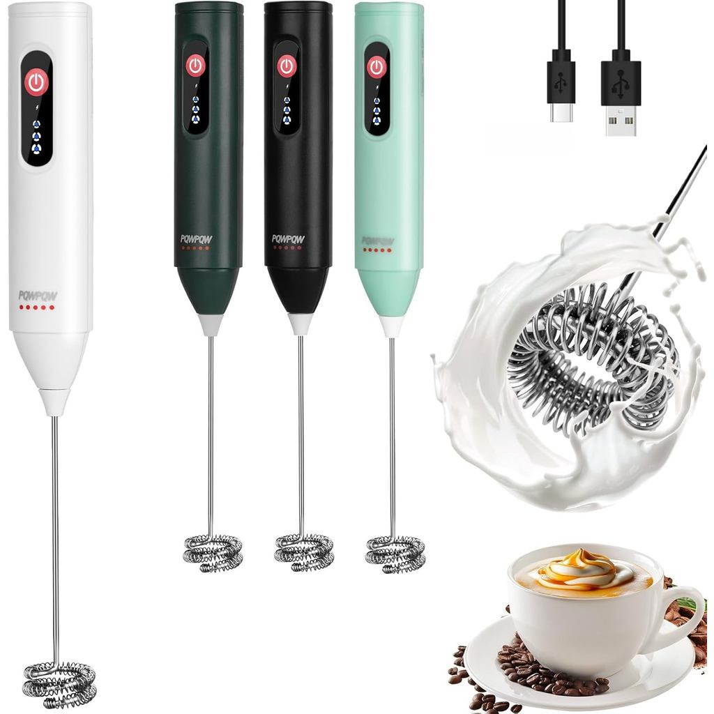 Máy tạo bọt sữa có thể sạc lại 3 tốc độ cho cà phê, nướng & trứng - Sạc nhanh USB, Cây đũa phép tạo bọt di động để tạo bọt hoàn hảo mọi lúc! (Trắng, 3 tốc độ & USB có thể sạc lại)