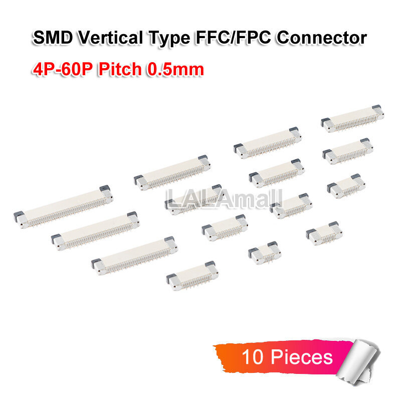 10 Cái / lốc FFC FPC Ổ Cắm Sân 0.5 Mm Hàng Đôi SMD Dọc Loại Ruy Băng Đầu Nối Phẳng 4P 5P 6P 7P 8P 9P