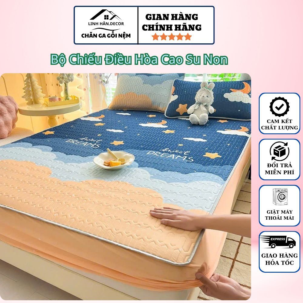 Chiếu Điều Hòa bo chun bọc đệm trần bông xơ đậu lành 1m2, 1m4,1m6, 1m8, 2mx2m2.tặng kèm 2 vỏ gối đầu