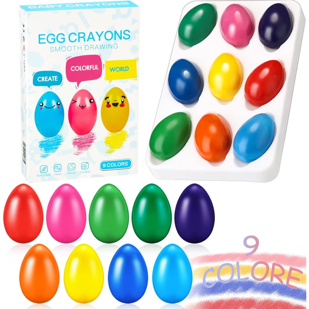 Spakon 9 Chiếc 9 Màu Cho Bé Crayons Trứng Crayons Palm Grasp Bút Chì Màu Có Thể Giặt Bút Chì Bút Sơn
