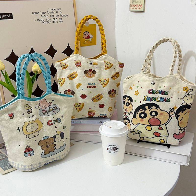 Student Cute Lunch Box Bag Bucket Bag Ins Printed Cylinder Small Canvas Bag Portable Lunch Box Bag H
