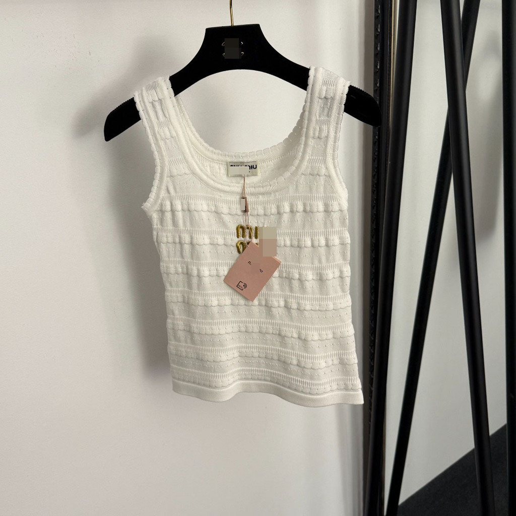 M3AO MIU*M*  Sexy new Classic Fashion Embroidered Letter Hollow Knit Camisole