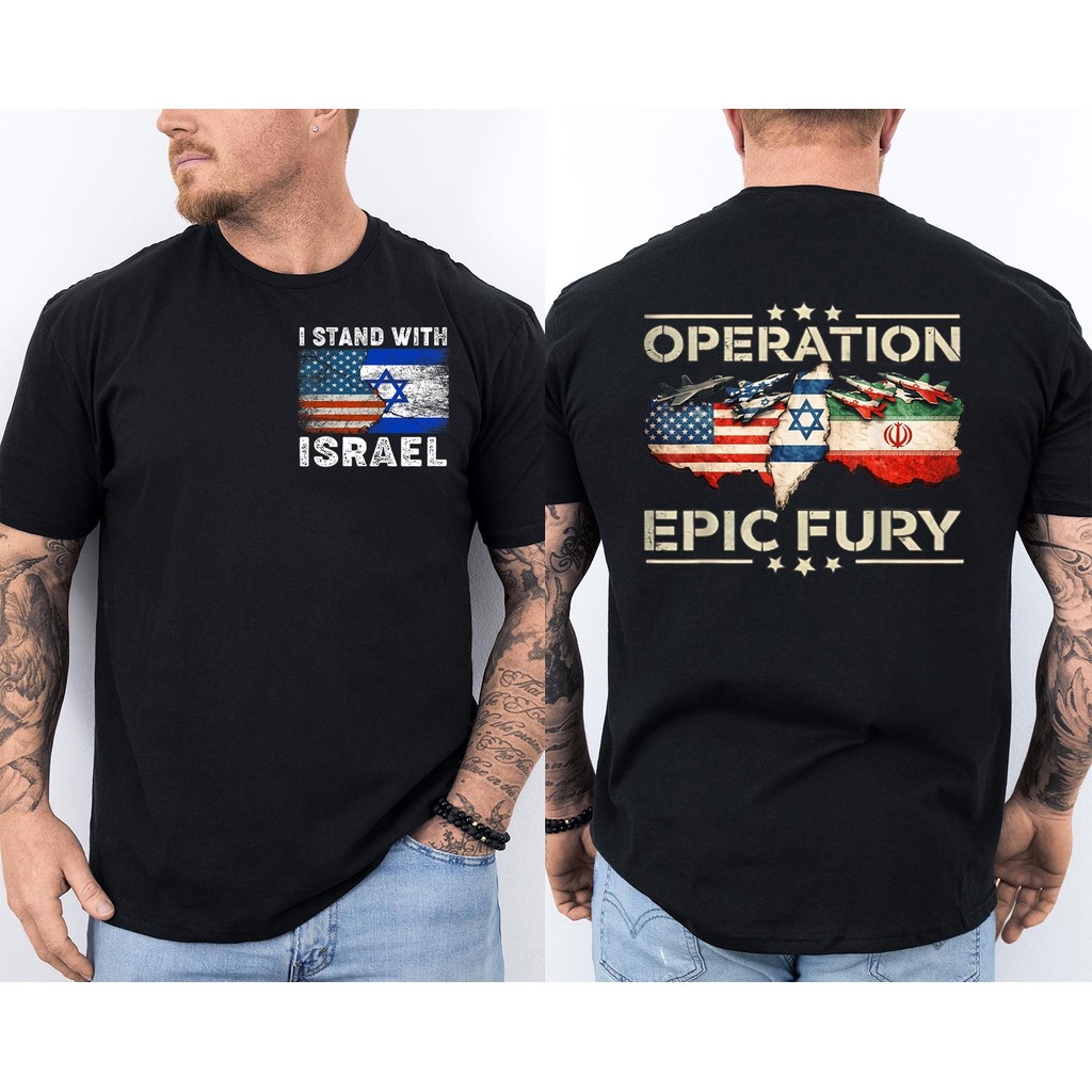 Áo thun nam mùa hè SXE5 100% cotton I Stand With Israel, Operation Epic Fury, Hỗ trợ áo thun trước &