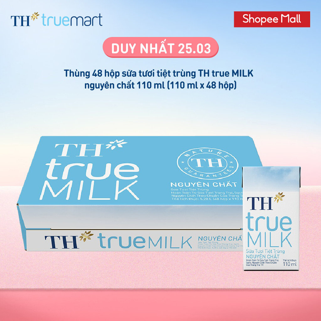 [LIVE STREAM] Thùng 48 hộp sữa tươi tiệt trùng  TH true MILK nguyên chất 110 ml (110 ml x 48)
