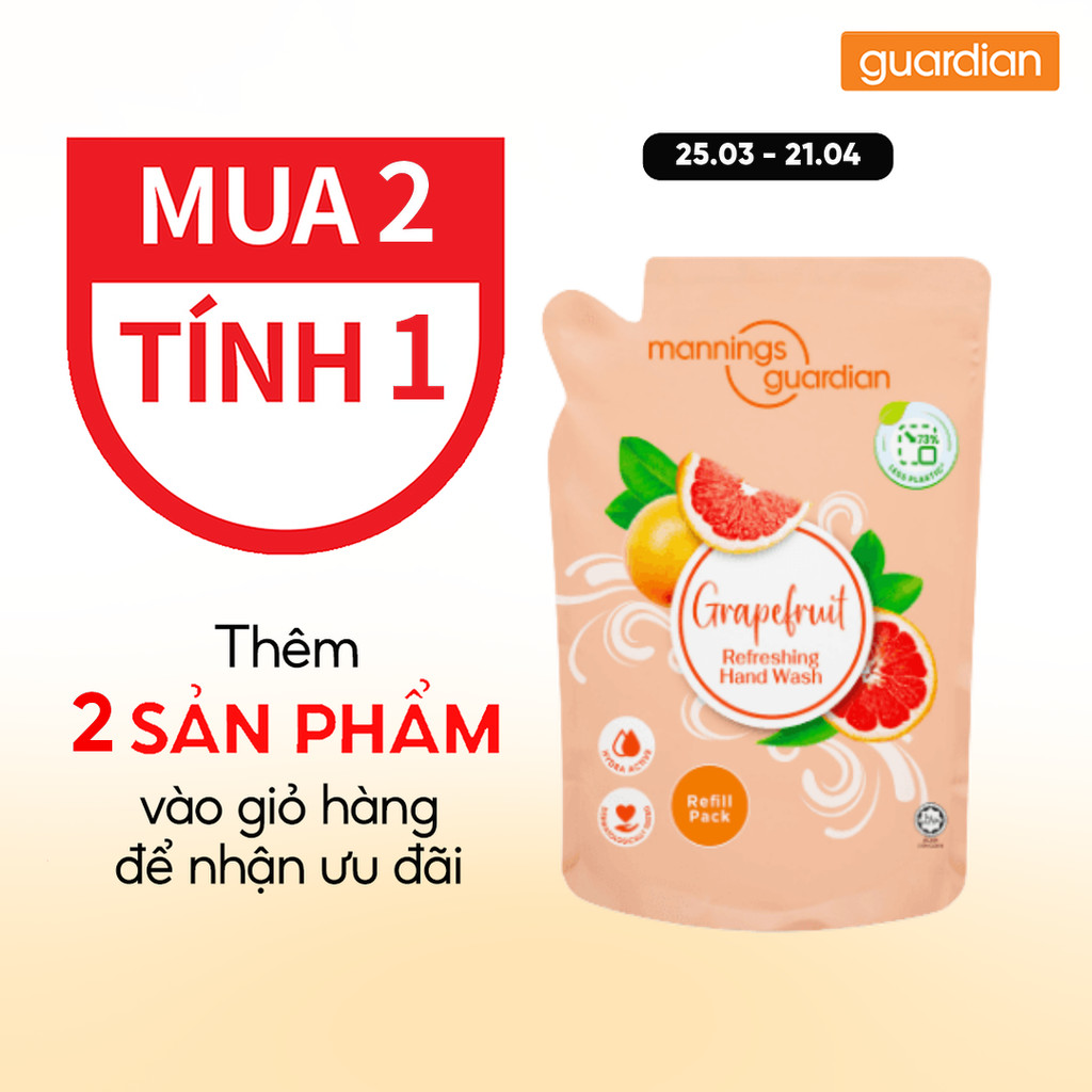 Túi Nước Rửa Tay Dạng Gel Mannings Guardian Refreshing Hand Wash 450ml | Guardian Việt Nam