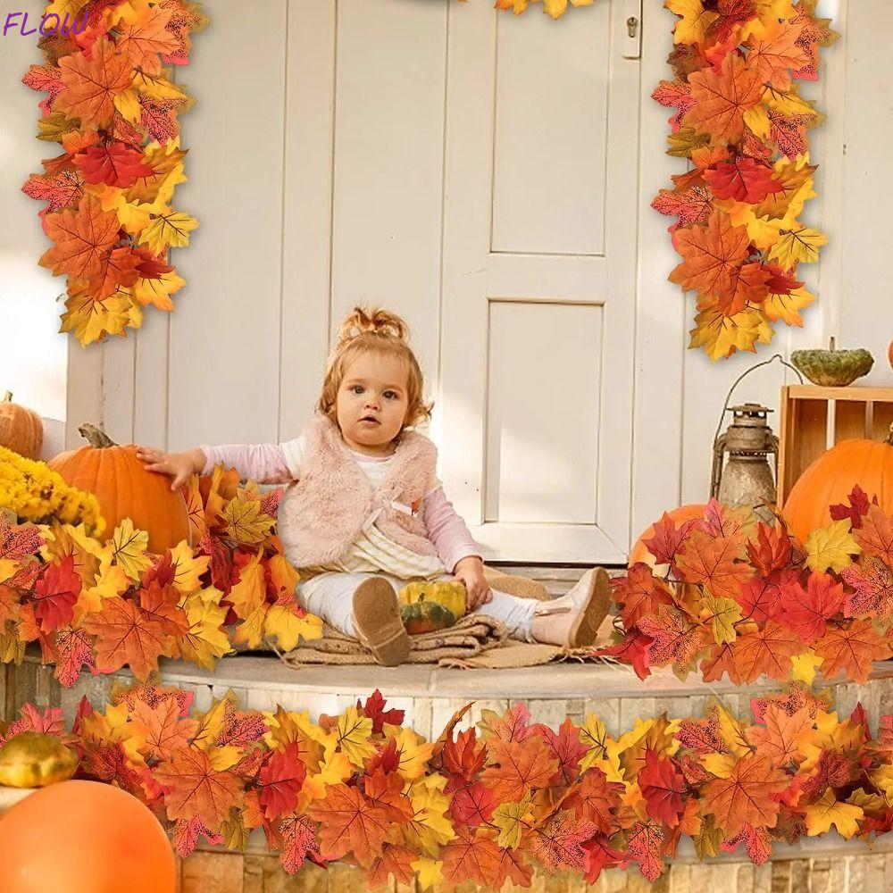 FLOW Red Autumn Maple Leaves, Vòng hoa phong nhân tạo 1,7m sáng tạo, Vòng hoa lá mùa thu Lá phong lụ