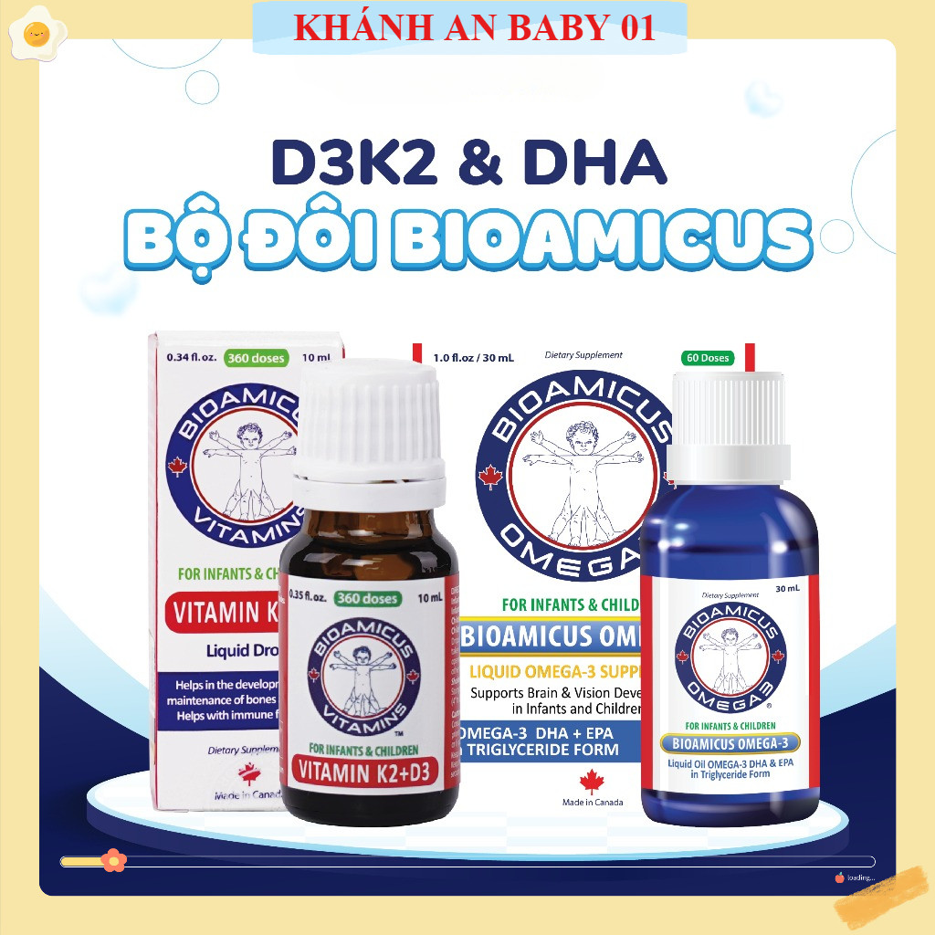 Bộ Đôi D3K2 & DHA Cho Bé - BioAmicus Vitamin K2 & D3 & BioAmicus Omega-3 DHA-KHÁNH AN BABY HÀ NAM