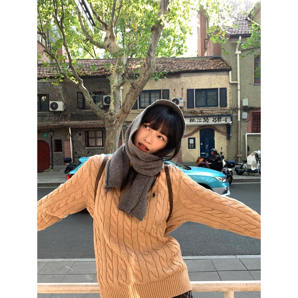 TDOQ RL Classic Embroidered Round Neck Solid Color Simple Round Neck Cable Knit Sweater Couples Can 