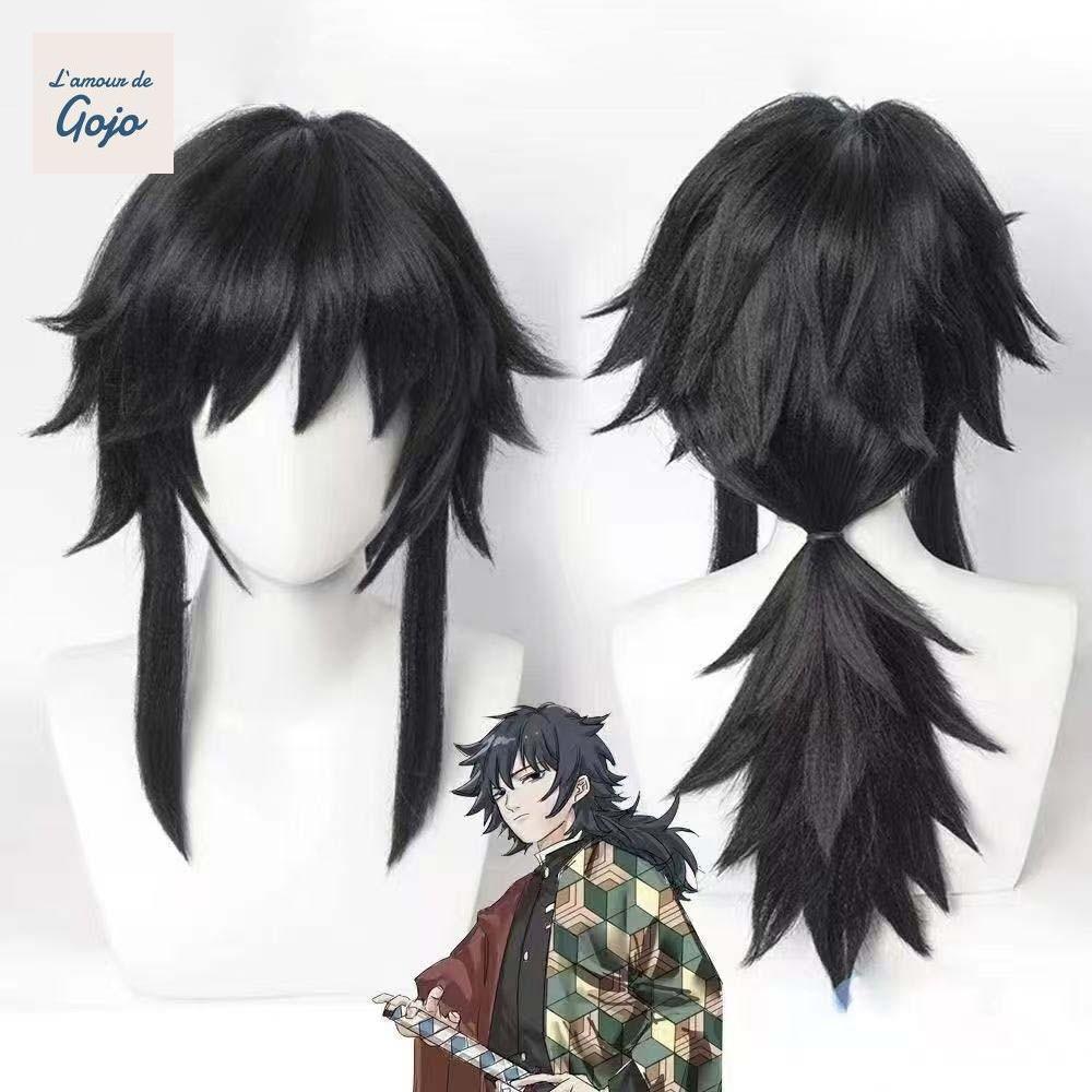 GOJO Tomioka Giyuu Wig, Anime Demon Slayer Cosplay, Chống Nóng Đen Đuôi Ngựa, Phù Hợp Cho Halloween
