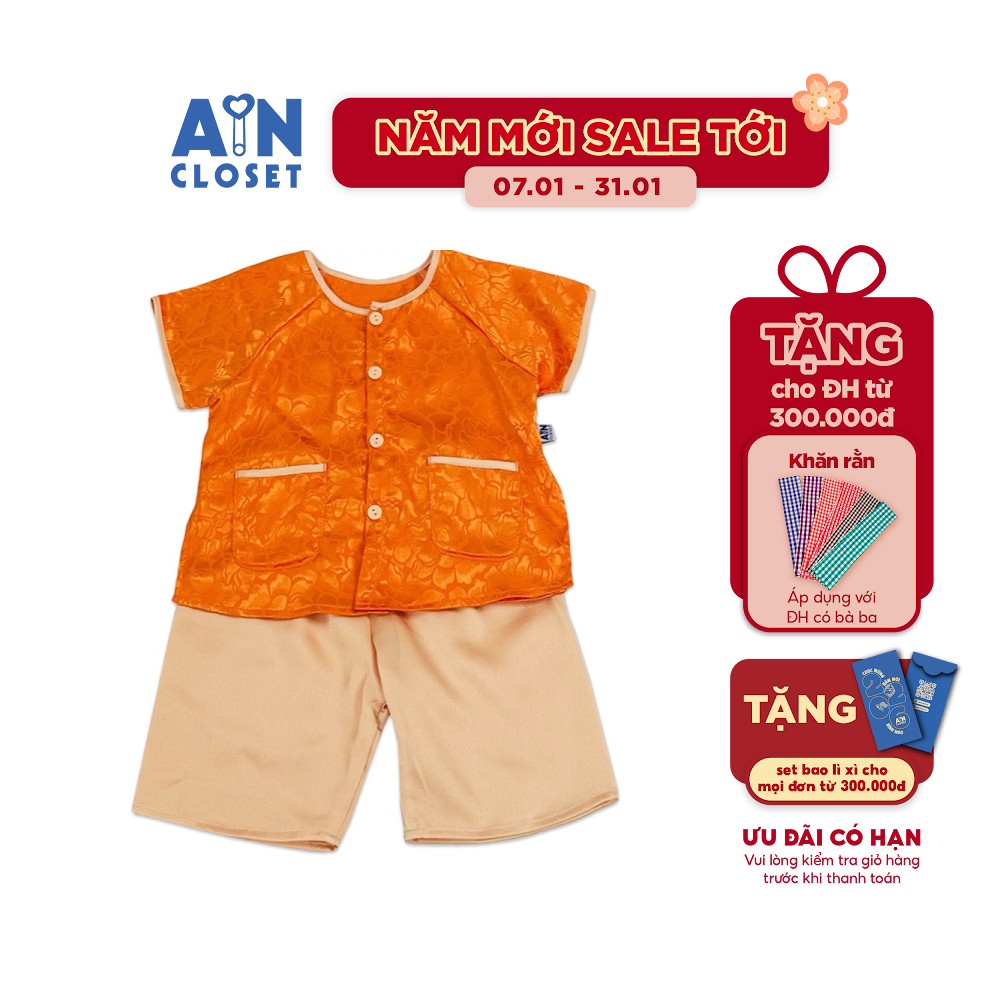 Bộ quần áo Bà ba Lửng bé gái họa tiết Hoa Cam Be gấm lụa - AICDBTKNVJ18 - AIN Closet
