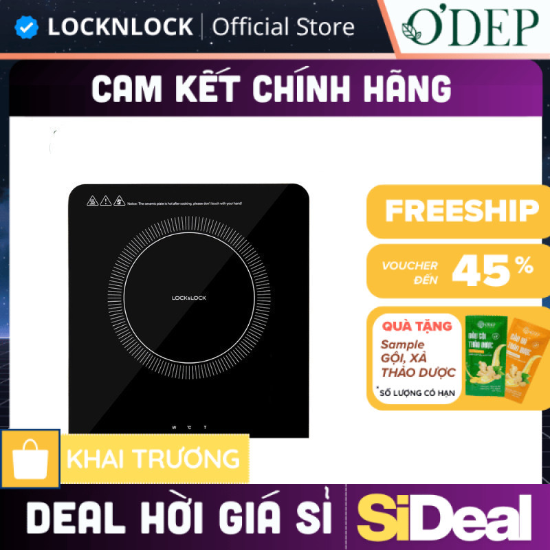 Bếp điện từ đơn LocknLock cảm ứng, 8 mức nhiệt, công suất cao 2000W nấu nhanh tiết kiệm điện EJI411 