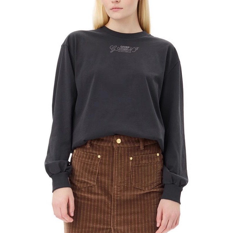 GANNI 26New Moon Butterfly Embroidery LOGO Top for Women T Shirt