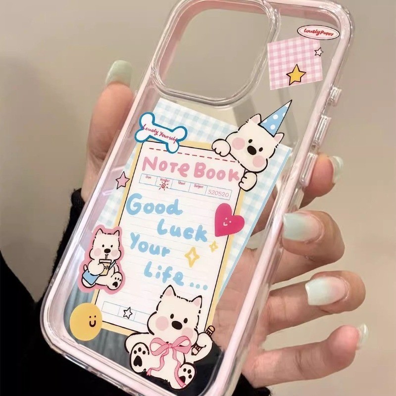 Mô Hình Cute Dog Note Book Vỏ Điện Thoại Mềm Cho iPhone 17 16 15 14 13 12 11 Pro Max