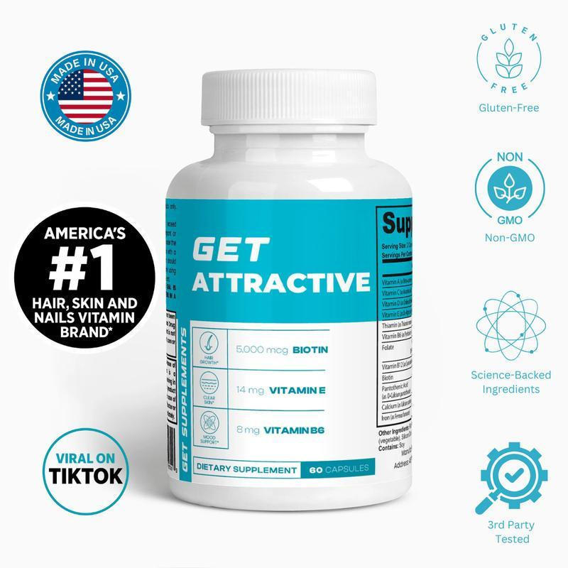 ❈ GET ATTRACTIVE - Vitamin Nail Biotin Beauty 5000 mcg Biotin 14 mg Vitamin E 8 mg Vitamin B6 Thử ng