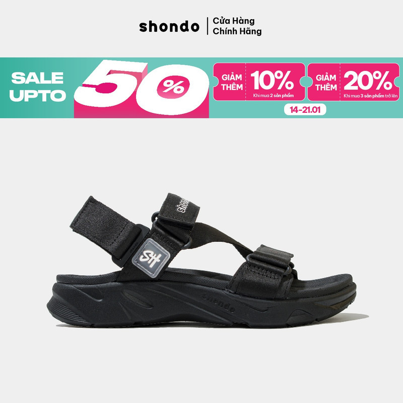 Giày Sandal Nam Nữ Shondo Êm Chân, Bền F8 Full Đen Ver.2 F8M1112