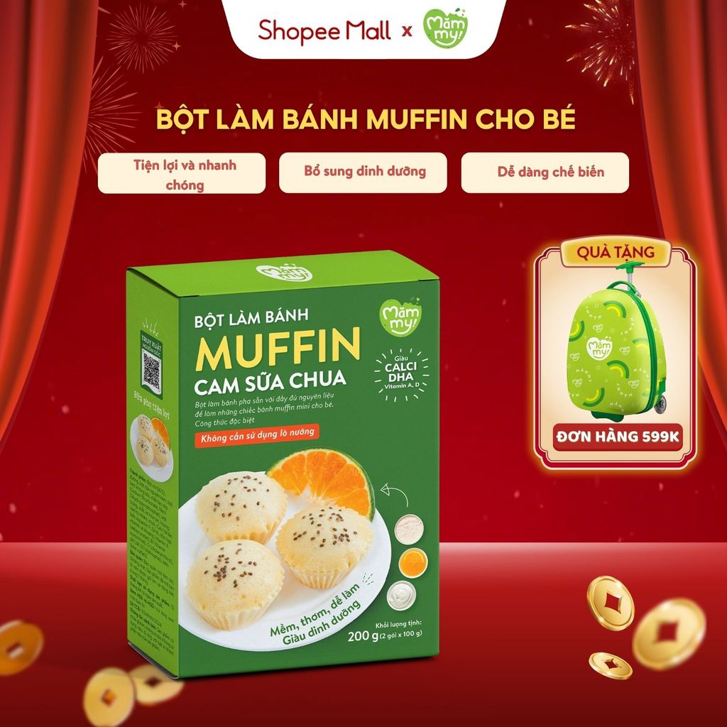 Bột làm bánh Muffin hấp cam sữa chua Mămmy làm bữa phụ cho bé bổ sung vitamin, giàu dinh dưỡng
