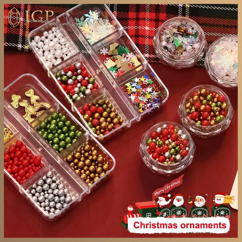 HdmClaire Giáng Sinh Đỏ / Xanh Ngọc Trai Móng Tay Kim Cương Giả Kích Thước Hỗn Hợp Ngọc Trai Hạt Nhi