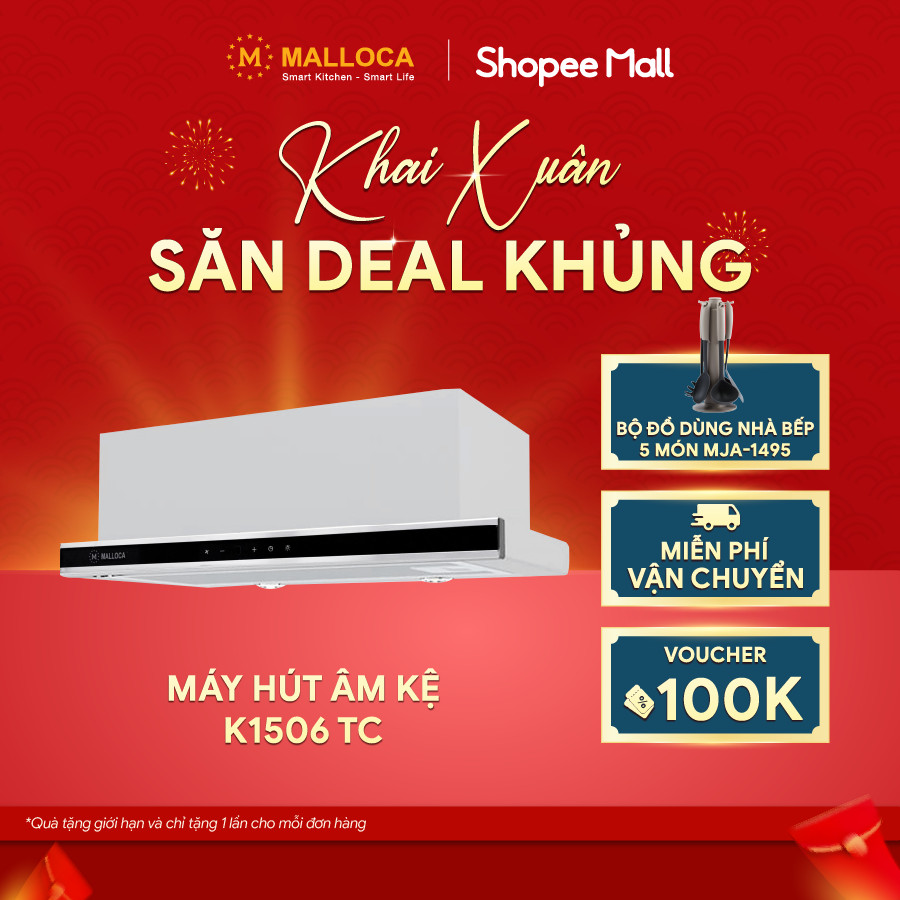 Máy Hút Mùi Nhà Bếp Âm Tủ điều khiển cảm ứng Malloca K1506 TC công suất 500 m3/h Inox Đen