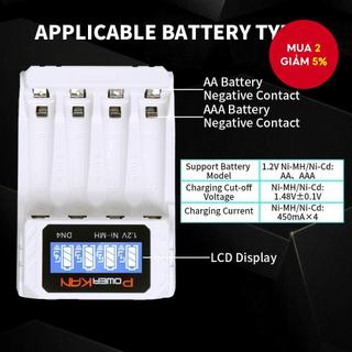 Bộ sạc pin POWERKAN DN4 có màn hình sạc LCD cho 4 pin NiMH / Cd AA AAA Sạc cáp USB Type-c