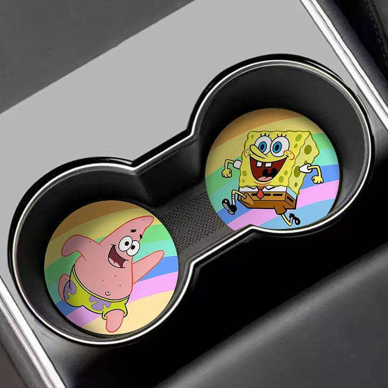 【Ready Stock】 SpongeBob Cute Car Coaster Car Cup Slot Storage Pad New Car Interior Decoration Thick 