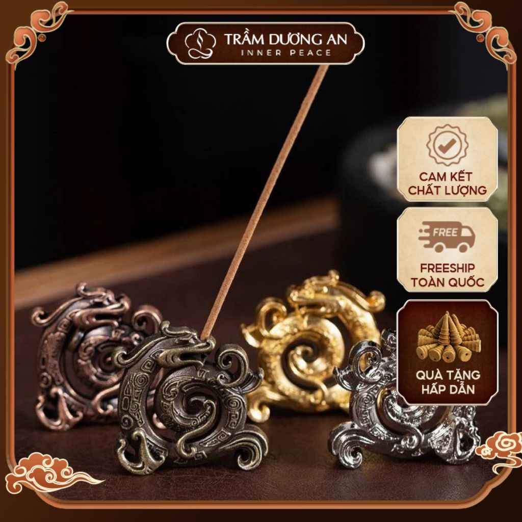Đế cắm nhang hình rồng cuộn tinh tế sang trọng, uy nghi decor phòng, không gian thờ tự