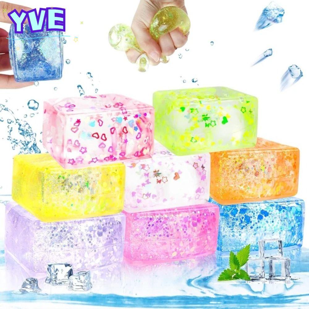 YVE Long lanh Squishy Cube, Giải nén Malt Sugar Gel Ice Cube, Kết cấu mềm sáng tạo Thư giãn viên đá 