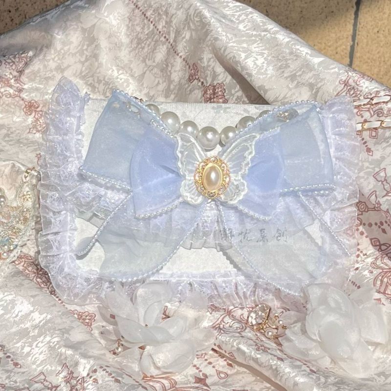 Dễ Thương Thanh Lịch Series lolita Ánh Sáng Xanh Di Động Túi lolita Ren Nơ Túi Sinh Viên