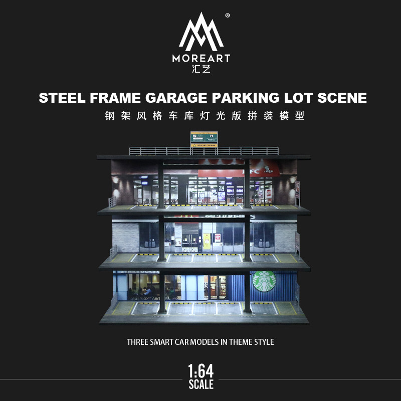 [ORDER] Mô hình diorama MOREART 1:64 Four-Story Steel Frame Style Garage Lighting Assembly Scene MO9