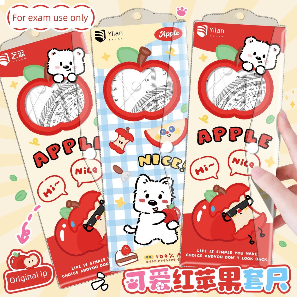 thước học sinh đồ dùng học sinh Bộ thước kẻ Apple Duoduo, thước kẻ học sinh dễ thương, thước kẻ tam 