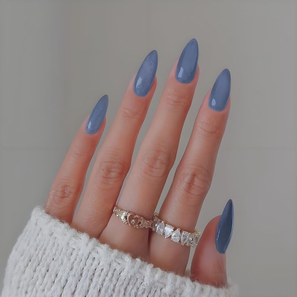 Hot Sale#[Blue Armor Fashion]Almond Cat Eye Wearable Nails Blue Nail Tips Removable Nail Tips Waterp