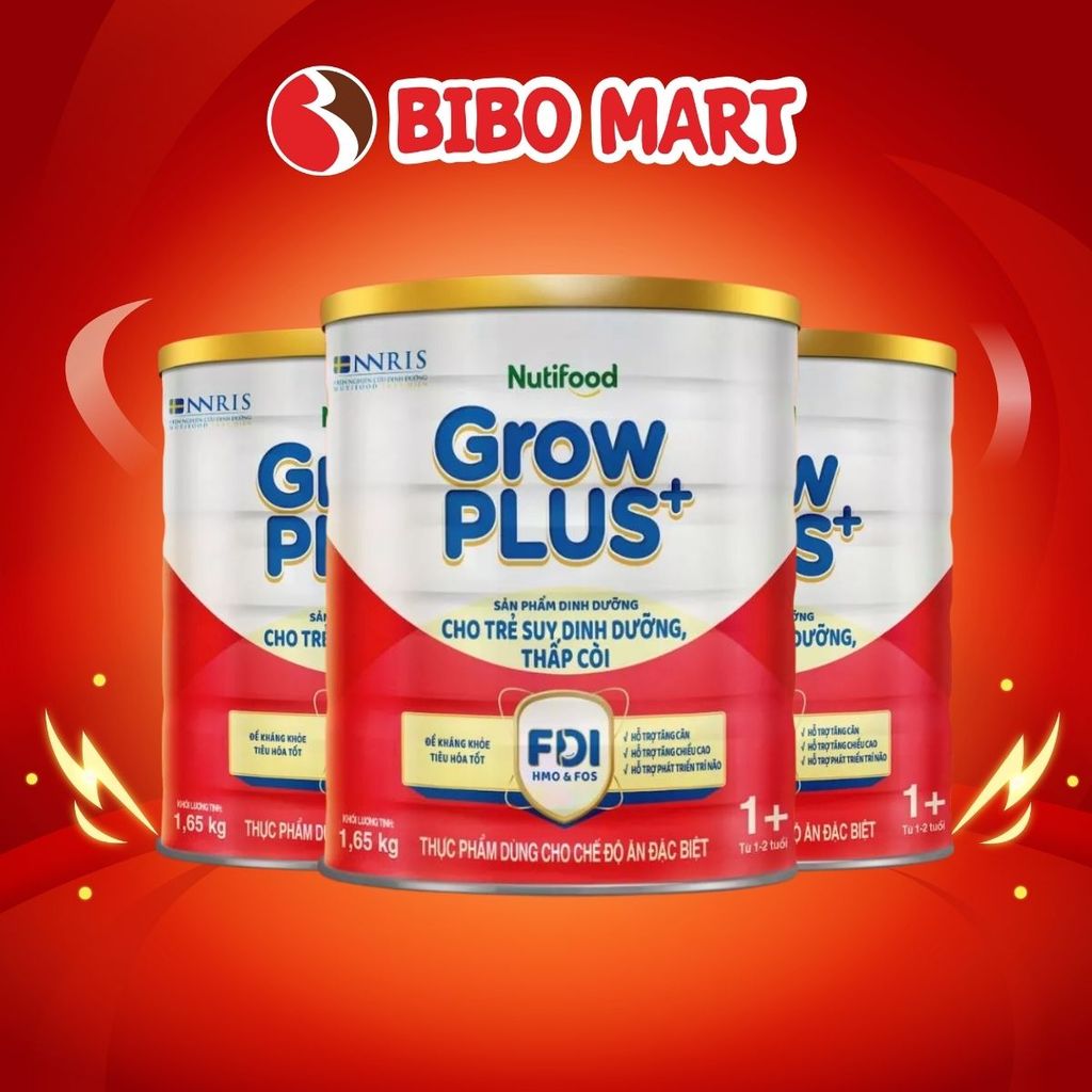 Sữa GrowPLUS+ Đỏ Lon 1,65kg Hỗ Trợ Tăng Cân Phát Triển Não Bộ Chiều Cao Dành Cho Bé Trên 1- Bibomart