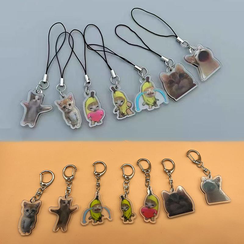 1/7pcs Funny Banana Cat Acrylic key Chain /Mobile phone Lanyard Small Pendant Maxwell Chain Fobs Hap