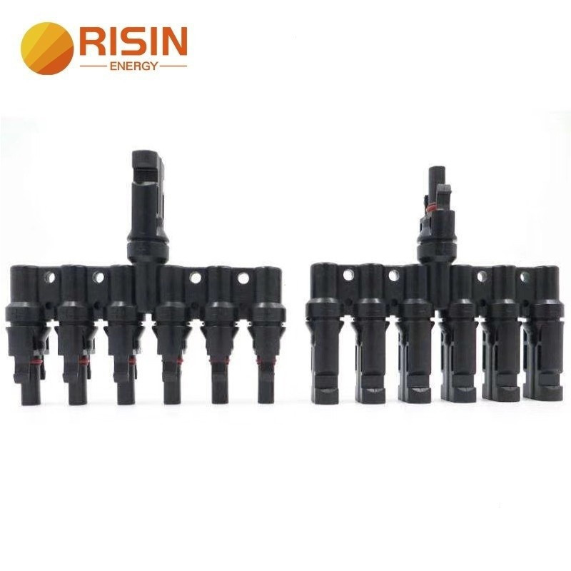 Hàng sẵn có 6in 1out MC4 1000V 50A Thiết bị đầu cuối điện tử năng lượng mặt trời T Branch Connector 