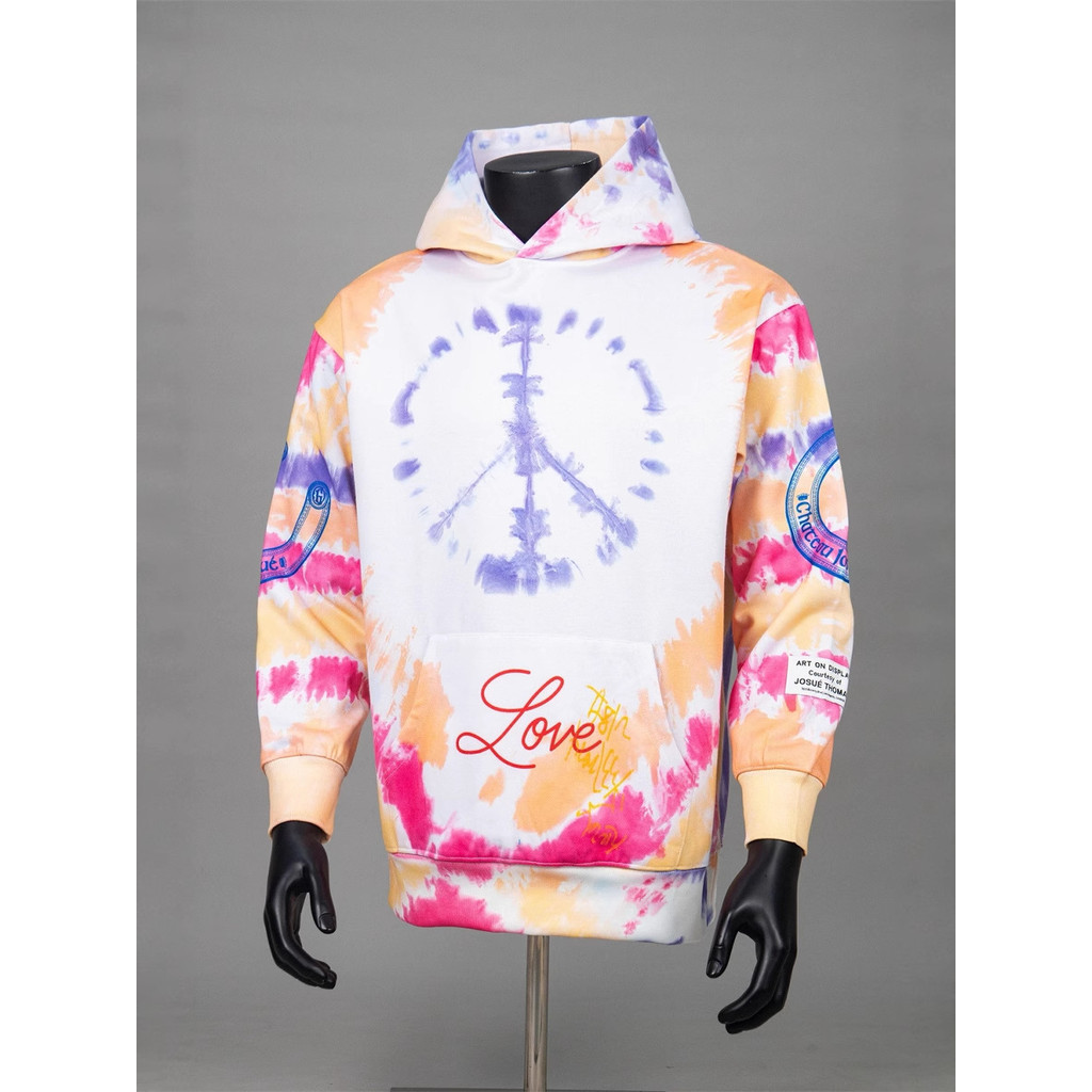 T7V5 American High Street Gallery dept All-over digital direct-print tie-dye hooded sweatshirt, casu