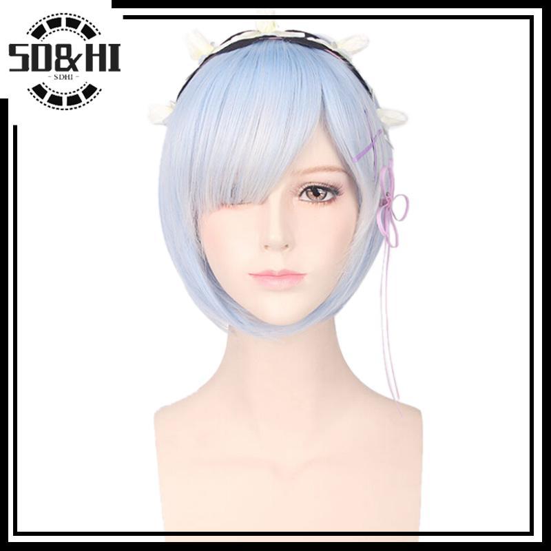 Tóc giả và ghim party màu xanh hồng cho cosplay Hajimeru Isekai Seikatsu