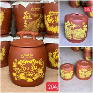 [VIP] Hũ gạo có tay cầm-Chĩnh đựng gạo Tài Lộc-Chum gốm đựng - Thùng đựng gạo men mộc, hũ gạo ko tráng men gốm Bát Tràng